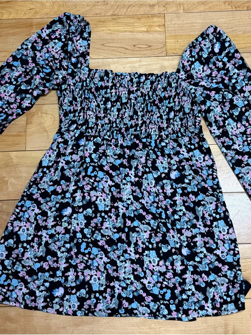 Princess Polly Floral Smocked Mini Dress Puff Sleeve Cottagecore Black US 10 - Picture 9 of 9
